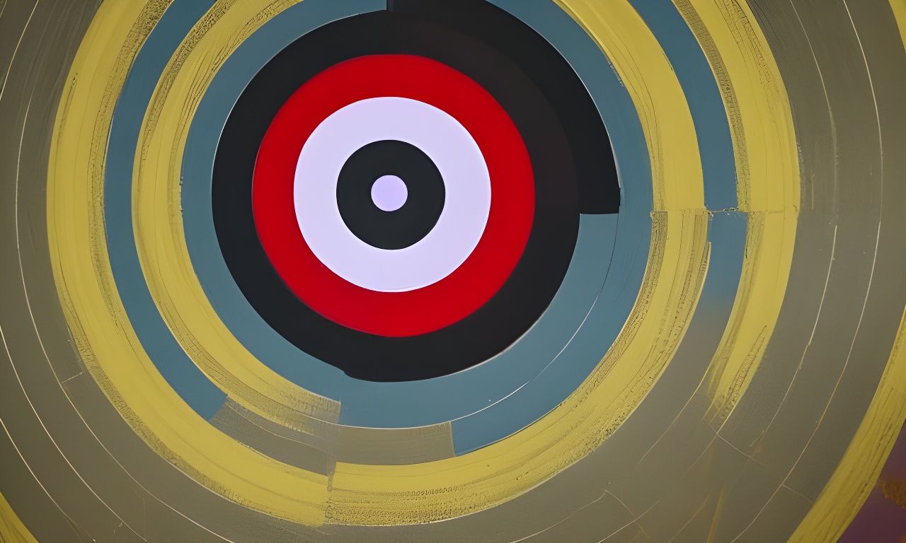 A shooting target, concentric rings of white and red, surrounding a bullseye