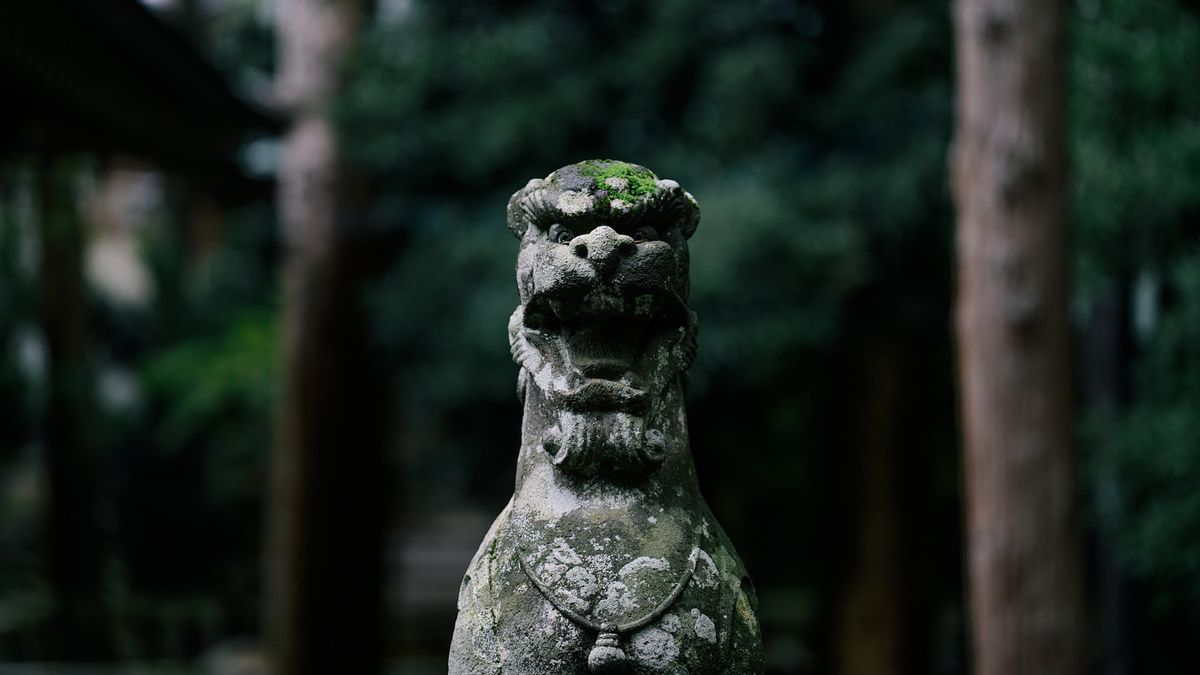 A photo of a Komainu, a lion-dog statue